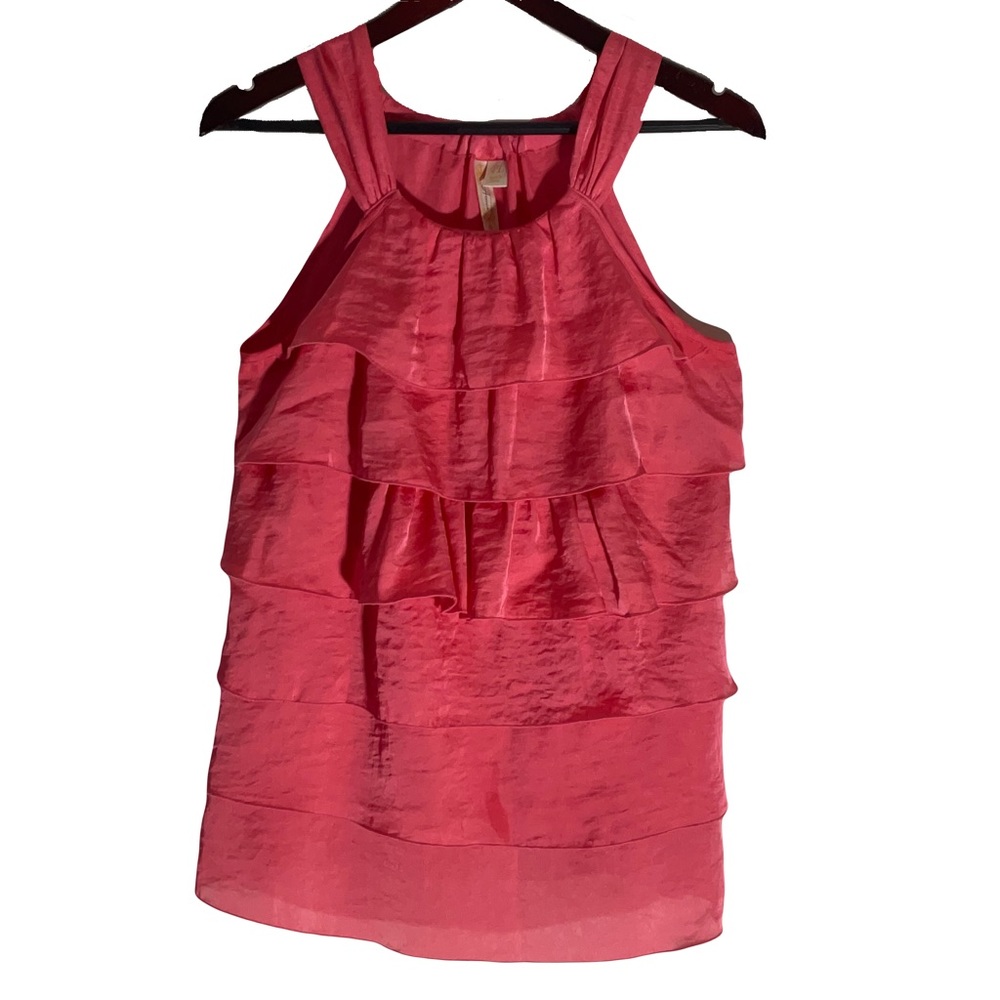 Adiva Coral Flowing Tiered Ruffled Sleeveless Wide Strap Tank Top Size PL